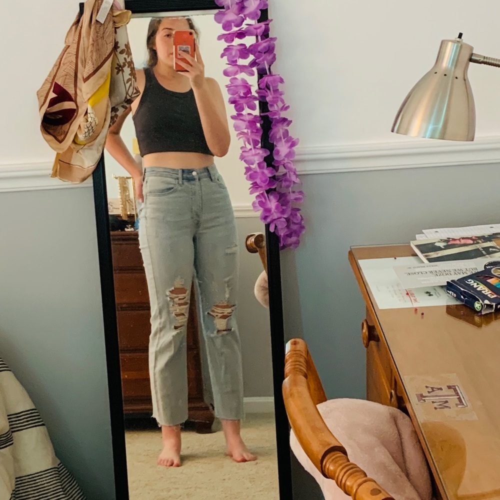 whitewash straight leg jeans